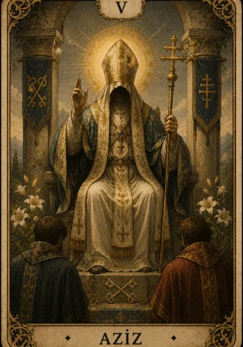 Aziz (The Hierophant) tarot kartı görseli - Büyük Arkana'nın 5 numaralı kartı
