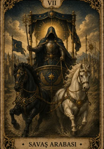 Savaş Arabası (The Chariot) tarot kartı görseli - Büyük Arkana'nın 7 numaralı kartı