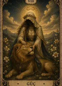 Güç (Strength) tarot kartı görseli - Büyük Arkana'nın 8 numaralı kartı