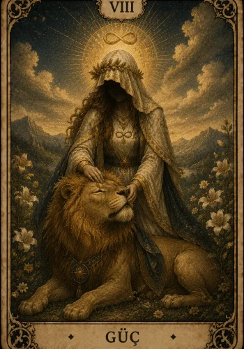 Güç (Strength) tarot kartı görseli - Büyük Arkana'nın 8 numaralı kartı