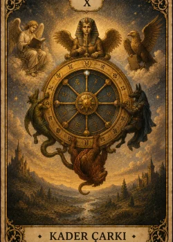Kader Çarkı (Wheel of Fortune) tarot kartı görseli - Büyük Arkana'nın 10 numaralı kartı