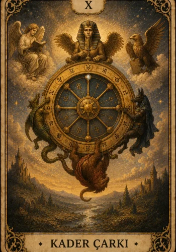 Kader Çarkı (Wheel of Fortune) tarot kartı görseli - Büyük Arkana'nın 10 numaralı kartı